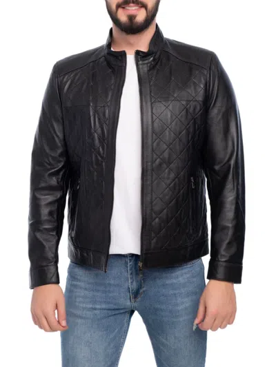 Vellapais Men's Quilted Leather Biker Jacket In Black