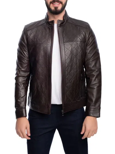 Vellapais Men's Quilted Leather Biker Jacket In Dark Brown