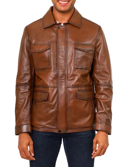 Vellapais Men's Rion Leather Jacket In Brown