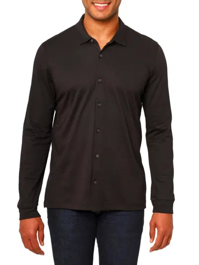Vellapais Lucena Cotton 4-way Stretch Solid Button-up Shirt In Black