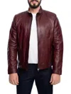 Vellapais Men's Stand Collar Leather Jacket In Beige