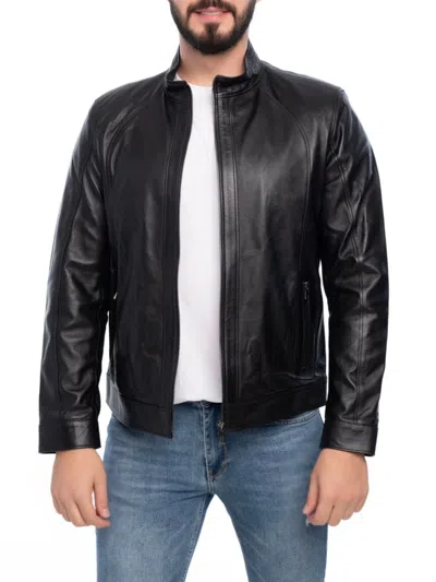 Vellapais Men's Stand Collar Leather Jacket In Black