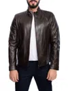 Vellapais Men's Stand Collar Leather Jacket In Dark Brown
