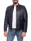 Vellapais Men's Stand Collar Leather Jacket In Navy Blue