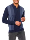 Vellapais Men's Striped Zip Up Polo In Navy Blue