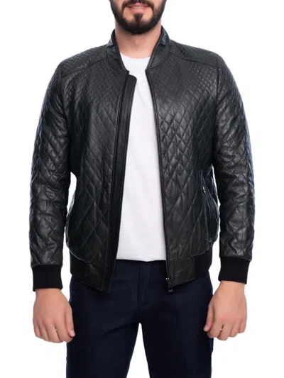 Vellapais Men's Textured Leather Bomber Jacket In Dark Green