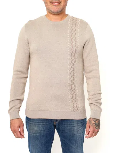 Vellapais Men's Zigzag Crewneck Sweater In Dark Beige
