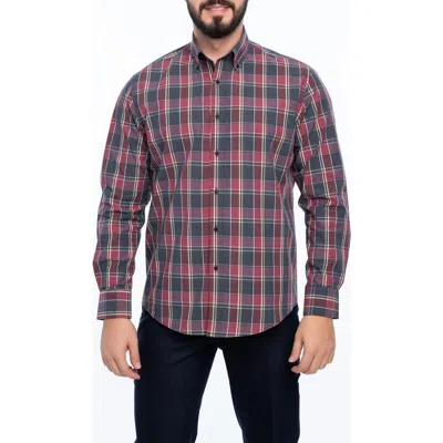 Vellapais Plaid Cotton Slim Fit Button Down Shirt In Green Plaid