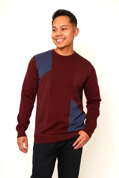 Vellapais Sevilla Crew Neck Long Sleeve Sweater In Burgundy