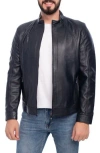 Vellapais Smooth Leather Jacket In Navy Blue