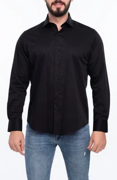 Vellapais Solid Cotton Slim Fit Button Down Shirt In Black