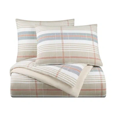 Vellux Oslo Plaid Comforter Set, 100% Cotton, Soft & Lightweight, 68x88, Taupe