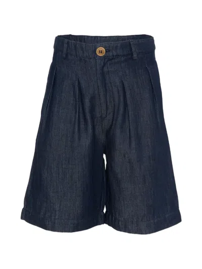 Vélocipède Pleated Denim Shorts In Blue
