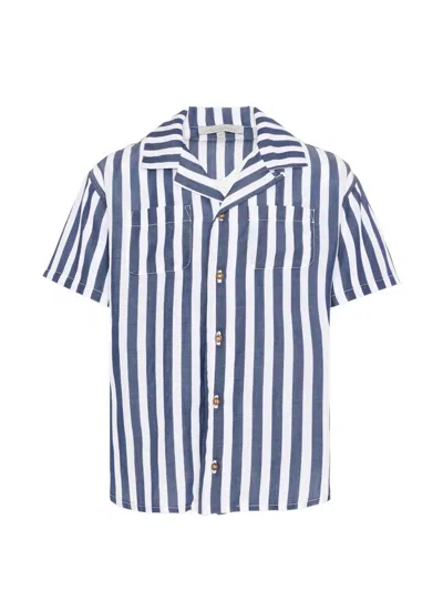 Vélocipède Kids' Striped Short-sleeve Shirt In Blue