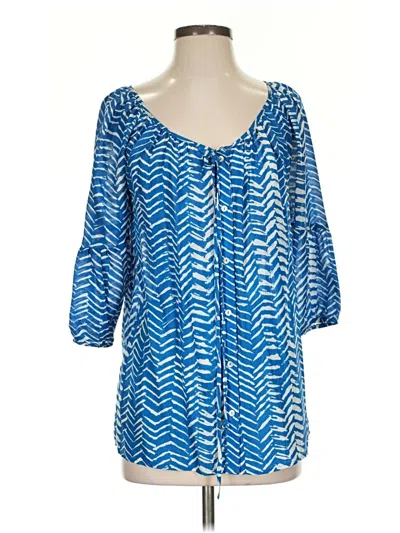 Pre-owned Velvet 3/4 Sleeve Silk Top Blue Sweetheart Neckline Tops