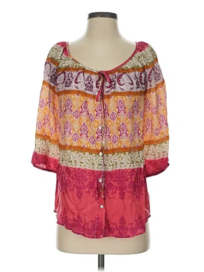 Pre-owned Velvet 3/4 Sleeve Silk Top Pink Sweetheart Neckline Tops