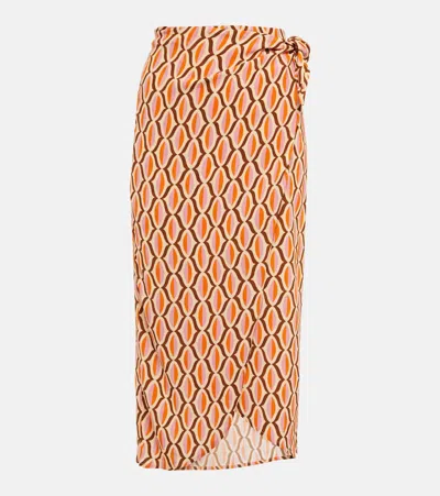 Velvet Alisha Printed Crêpe Wrap Skirt In Orange