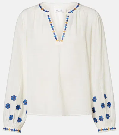 Velvet Amani Embroidered Cotton Blouse In White