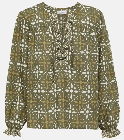 Velvet Audette Printed Cotton Top In Green