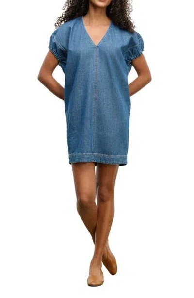 Velvet Aurora Cotton Denim Minidress In Blue