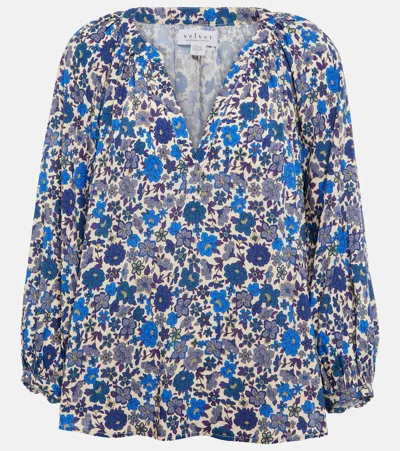 Velvet Briana Floral Blouse In Blue Floral