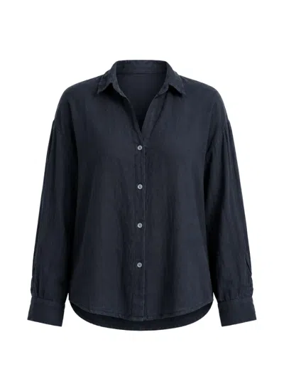 Velvet Button-down Linen Shirt In Blue