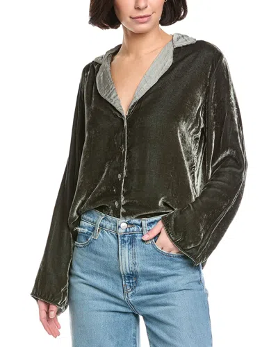 Velvet By Graham & Spencer Brenna Velvet Silk-blend Shirt In Green