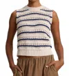 Velvet By Graham & Spencer Calista Crochet Stitch Stripe Tank In Chalk/marine In White