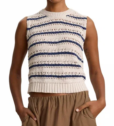 Velvet By Graham & Spencer Calista Crochet Stitch Stripe Tank In Chalk/marine