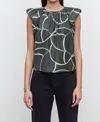 Velvet By Graham & Spencer Camille Printed Silk Cotton Voile Top In Airbrush In Green