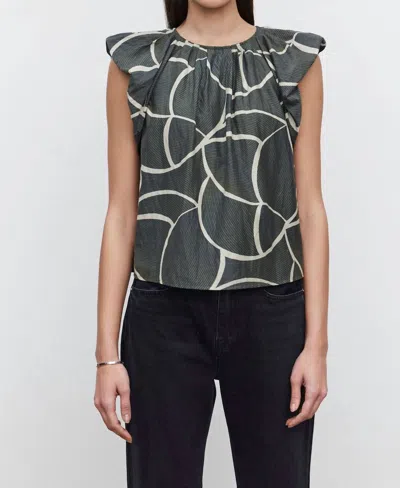 Velvet By Graham & Spencer Camille Printed Silk Cotton Voile Top In Airbrush In Green