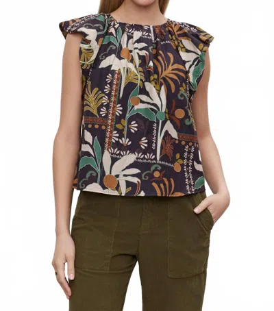 Velvet By Graham & Spencer Camille Printed Silk Cotton Voile Top In Madrid In Blue
