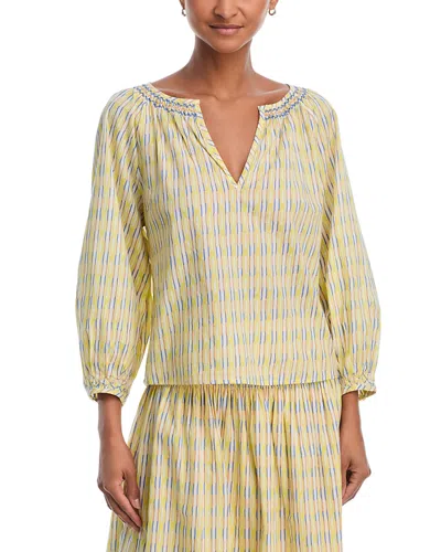 Velvet By Graham & Spencer Campbell Check Split Neck Blouse In Yellow