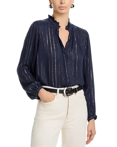 Velvet By Graham & Spencer Cynthia Metallic Threaded Blouse In Blue