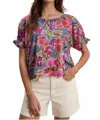 Velvet By Graham & Spencer Delilah Floral Short Sleeve Top In Tahiti In Pink