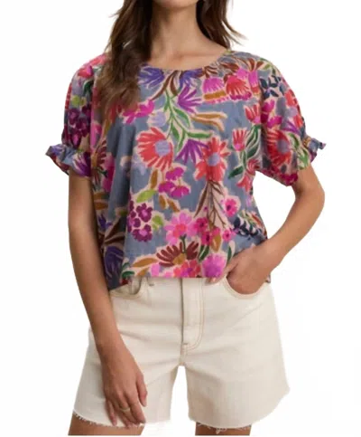 Velvet By Graham & Spencer Delilah Floral Short Sleeve Top In Tahiti In Pink