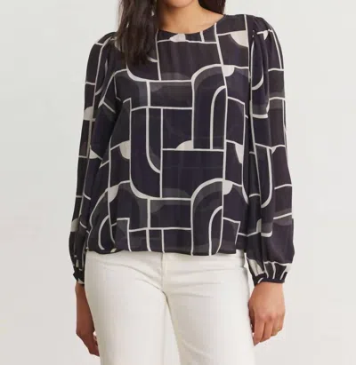 Velvet By Graham & Spencer Desta Long Sleeve Top In Bauhaus In Blue