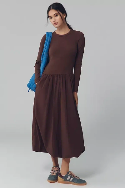 Velvet By Graham & Spencer Dolce Long-sleeve Midi Dress In Brown