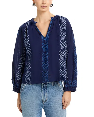 Velvet By Graham & Spencer Effie Split Neck Top In Blue