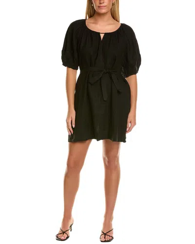Velvet By Graham & Spencer Greta Short Sleeve Linen Mini Dress In Black