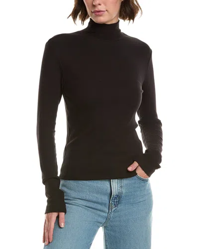Velvet By Graham & Spencer Helms Mock Neck Baby Rib T-shirt In Black