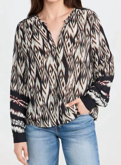 Velvet By Graham & Spencer Ikat Abrielle Blouse In Black/ecru In Multi