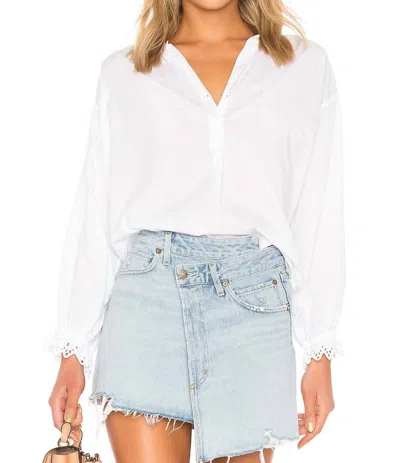 Velvet By Graham & Spencer Jacoba Button Down Top In White In Blue
