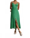 Velvet By Graham & Spencer Janet Woven Linen Button Front Tank Dress In Emerald In Gray