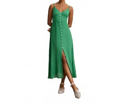 Velvet By Graham & Spencer Janet Woven Linen Button Front Tank Dress In Emerald In Green