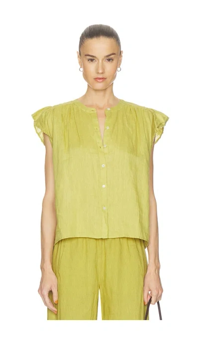 Velvet By Graham & Spencer Janey Woven Linen Top In Green