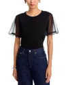 Velvet By Graham & Spencer Justine Mesh Sleeve Top In Black