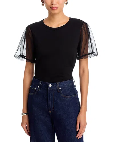 Velvet By Graham & Spencer Justine Mesh Sleeve Top In Black