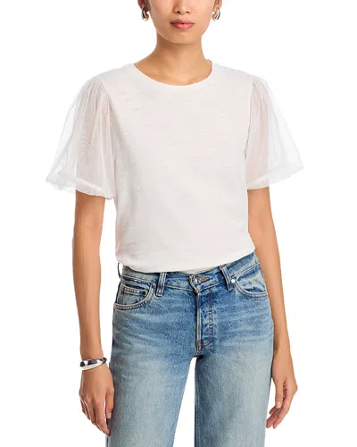 Velvet By Graham & Spencer Justine Mesh Sleeve Top In White