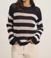 Velvet By Graham & Spencer Kanan Cotton Cashmere Mesh Sweater In Navy/ Milk In Black